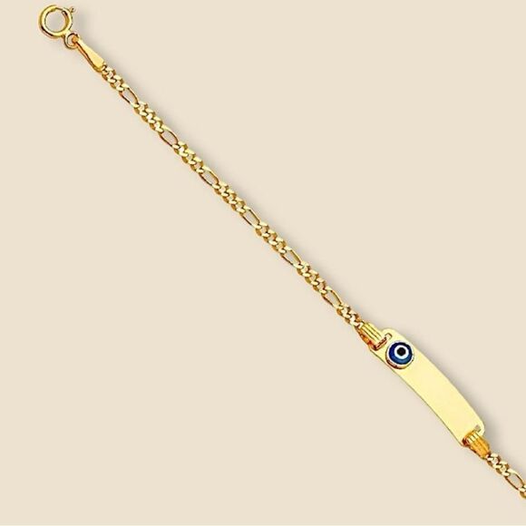 14k solid yellow gold kids bracelet | evil eye ID baby Bracelet | - Picture 2 of 9
